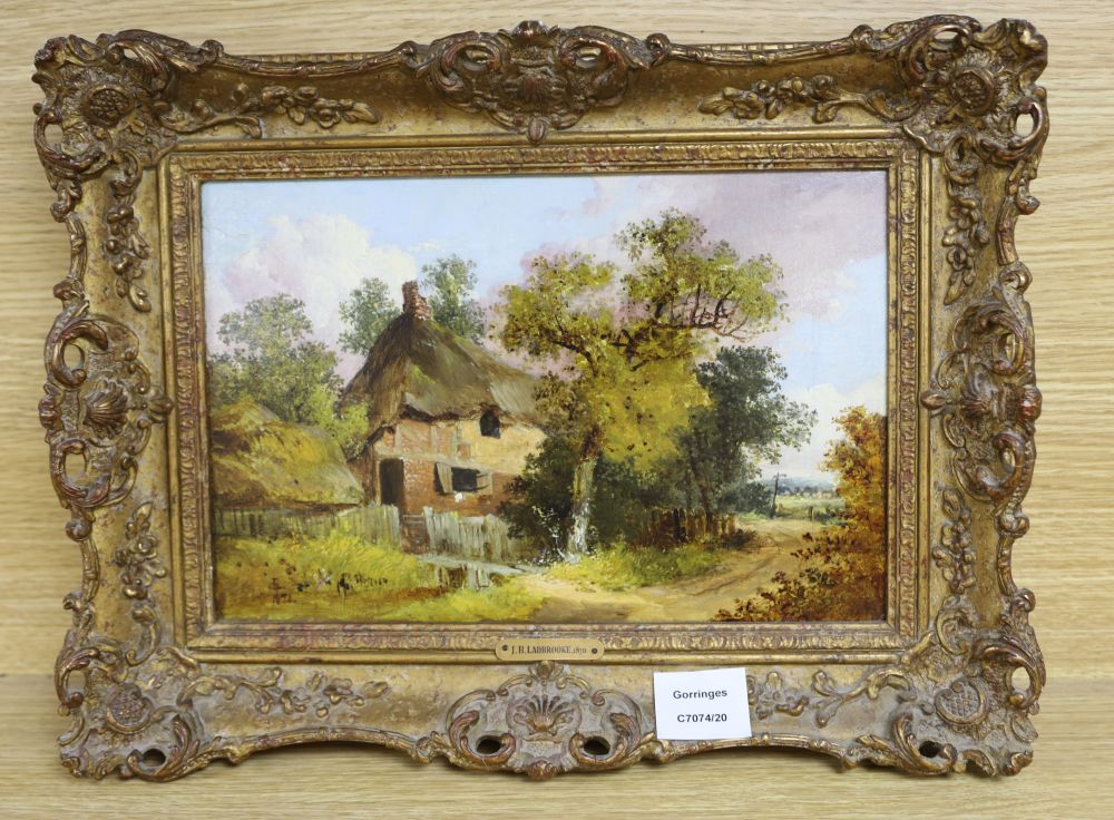 John Benney Ladbrooke (1803-1874), oil on canvas, A Norfolk Cottage, monogrammed and dated 1878, 20 x 30cm